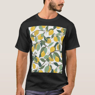 Yellow Lemons, Tropical Seamless Print. T-Shirt