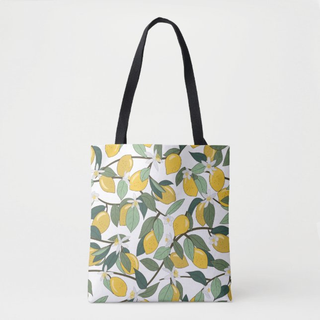 Yellow Lemons, Tropical Seamless Print. Tote Bag (Front)