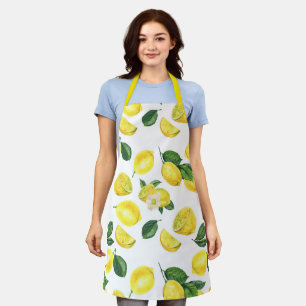 Yellow Lemons Watercolor Fruit Pattern Apron