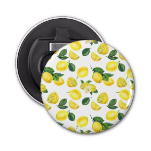 Yellow Lemons Watercolor Fruit Pattern Bottle Opener