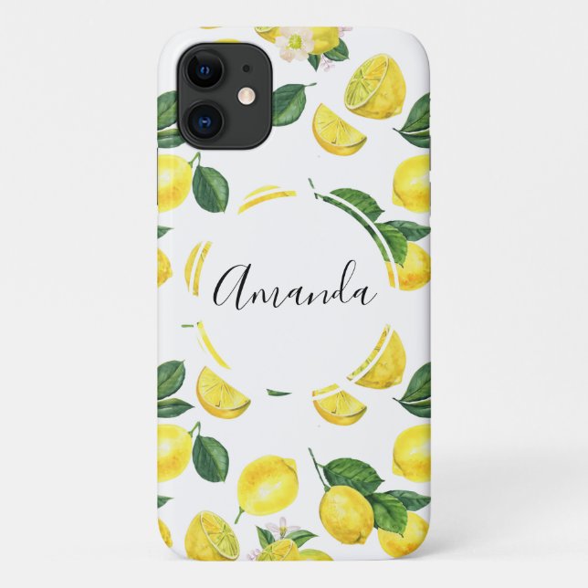 Yellow Lemons Watercolor Fruit Pattern Case-Mate iPhone Case (Back)