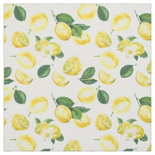 Yellow Lemons Watercolor Fruit Pattern Fabric