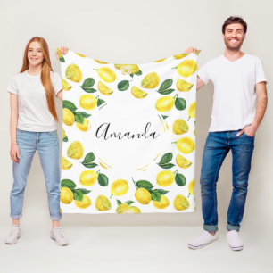 Yellow Lemons Watercolor Fruit Pattern Fleece Blanket