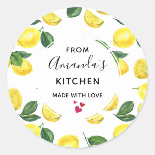 Yellow Lemons Watercolor Fruit Pattern Kitchen Classic Round Sticker
