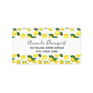 Yellow Lemons Watercolor Fruit Pattern Label