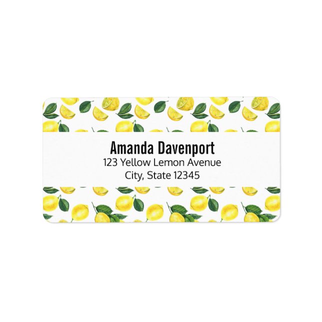 Yellow Lemons Watercolor Fruit Pattern Label (Front)