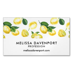 Yellow Lemons Watercolor Fruit Pattern Magnetic Business Card