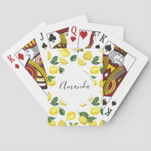 Yellow Lemons Watercolor Fruit Pattern Playing Cards