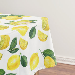 Yellow Lemons Watercolor Fruit Pattern Tablecloth