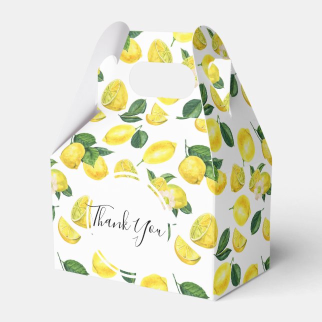 Yellow Lemons Watercolor Fruit Pattern Thank You Favour Box (Front Side)