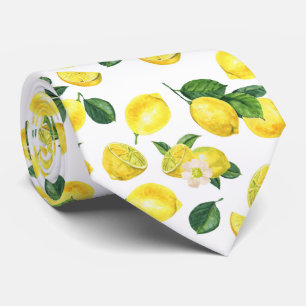 Yellow Lemons Watercolor Fruit Pattern Tie