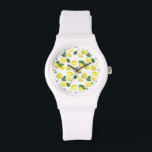 Yellow Lemons Watercolor Fruit Pattern Watch<br><div class="desc">A watch with a cute pattern of yellow lemons with green leaves  and fresh cut lemon slices.</div>