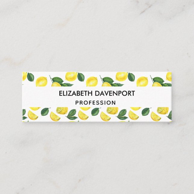 Yellow Lemons Watercolor Pattern Mini Business Card (Front)