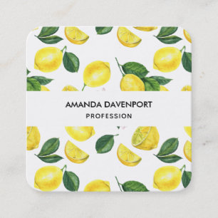 Yellow Lemons Watercolor Pattern Square Business Card