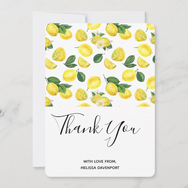 Yellow Lemons Watercolor Pattern Thank You (Front)