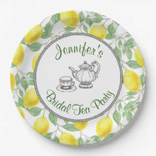 Yellow Lemons with Green Leaves Bridal Tea Party Paper Plate