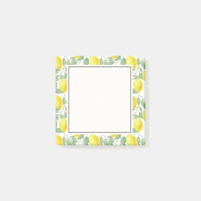Yellow Lemons with Green Leaves Pattern Post-it Notes (Front)