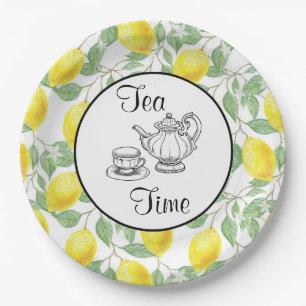 Yellow Lemons with Green Leaves Pattern Tea Time Paper Plate