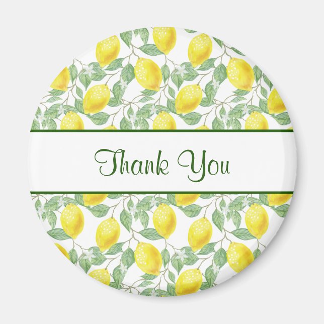 Yellow Lemons with Green Leaves Pattern Thank You Magnet (Front)