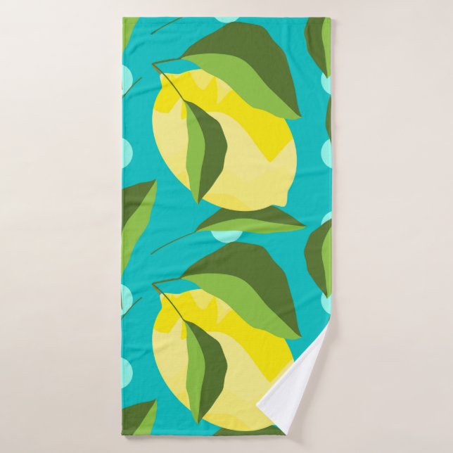 Yellow lemons with green leaves seamless pattern w bath towel (Bath Towel)