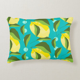 Yellow lemons with green leaves seamless pattern w decorative cushion