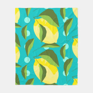 Yellow lemons with green leaves seamless pattern w fleece blanket
