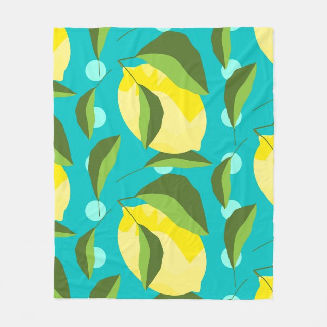 Yellow lemons with green leaves seamless pattern w fleece blanket (Front)