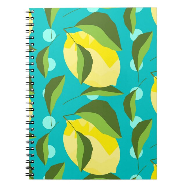 Yellow lemons with green leaves seamless pattern w notebook (Front)