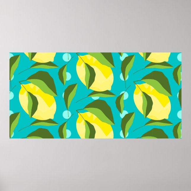 Yellow lemons with green leaves seamless pattern w poster (Front)