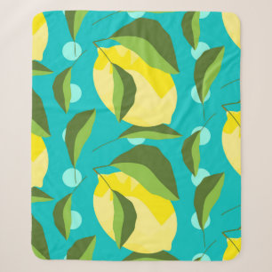 Yellow lemons with green leaves seamless pattern w sherpa blanket