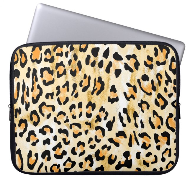 Yellow leopard, hand-drawn. laptop sleeve (Front)