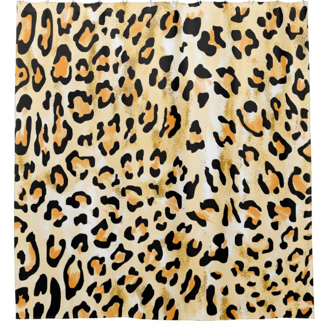 Yellow leopard, hand-drawn. shower curtain (Front)
