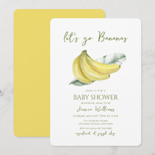 Yellow Let's Go Bananas Leaves Baby Shower Invitation