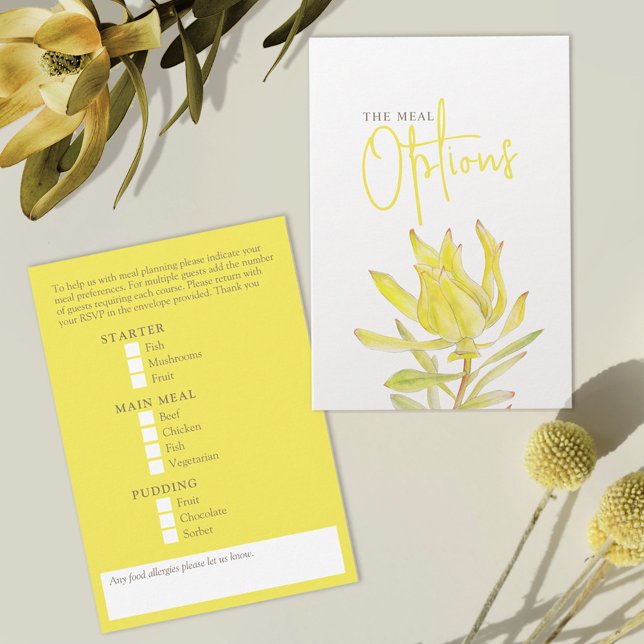 Yellow leucadendron tulip Wedding meal options  RSVP Card (Creator Uploaded)