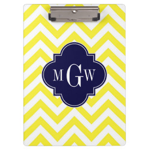 Yellow Lg Chevron Navy Quatrefoil 3 Monogram Clipboard