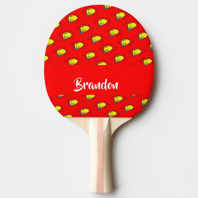 Yellow light bulbs on red ping pong paddle (Front)