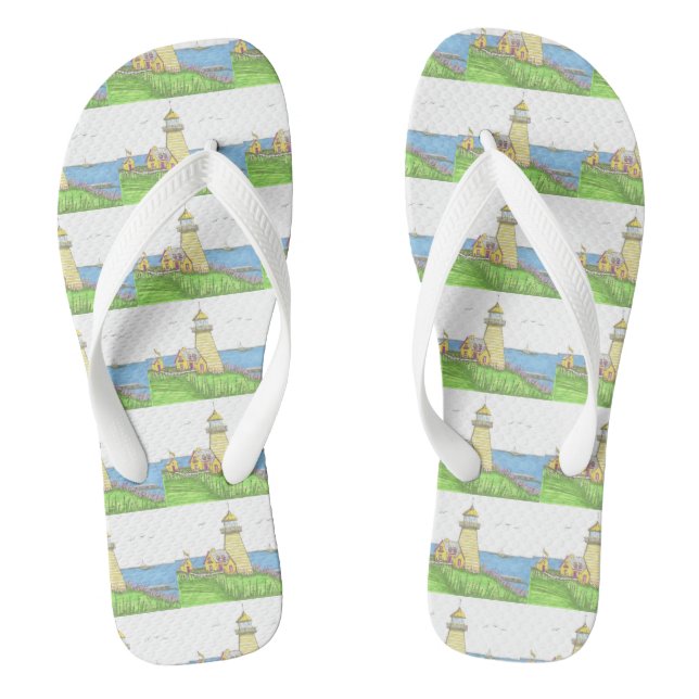 Yellow Lighthouse Hand Drawn FlipFlops (Footbed)