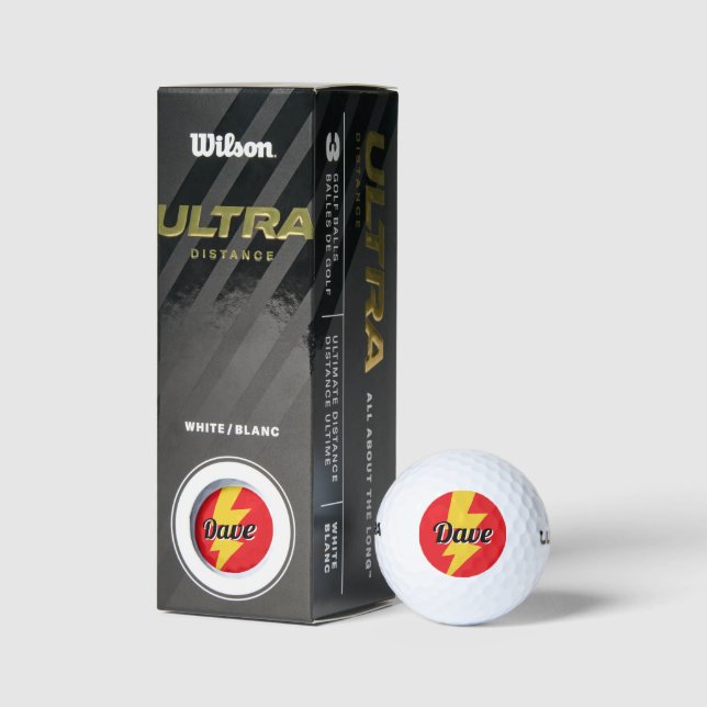 Yellow lighting bolt strike flash logo custom name golf balls (Packaging)