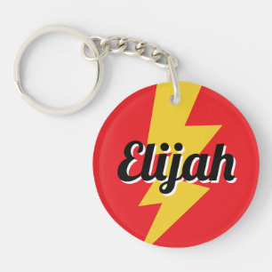 Yellow lighting bolt strike flash logo custom name key ring