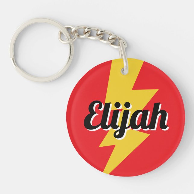 Yellow lighting bolt strike flash logo custom name key ring (Front)