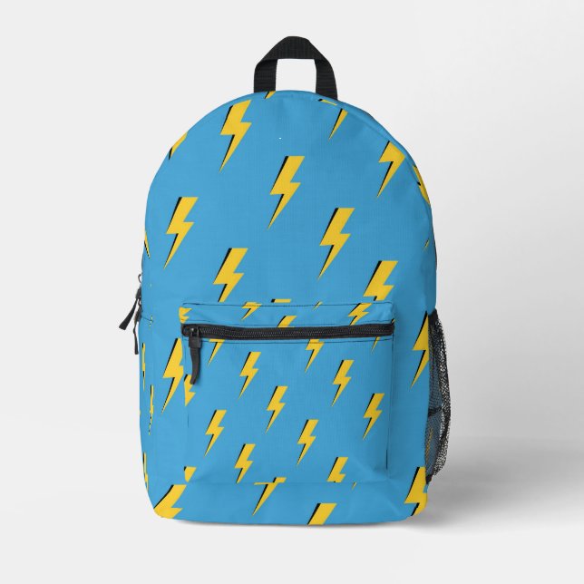 Yellow Lightning Blue Background Y2K Pattern Printed Backpack (Front)