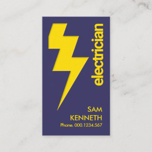 Yellow Lightning Bolt Minimalist Blue Electrician Business Card