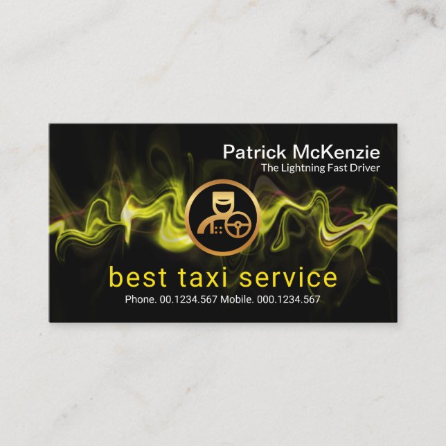 Yellow Lightning Fast Driver Taxi Service Business Card (Front)