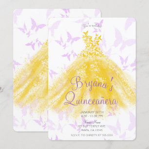 Yellow & Lilac Butterfly Dance Dress Quinceañera  Invitation