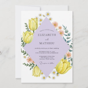 Yellow Lilac Tulip Soft Eucalyptus Wedding Invitation