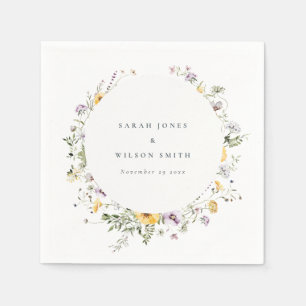 Yellow Lilac Wildflower Circle Frame Wedding Napkin