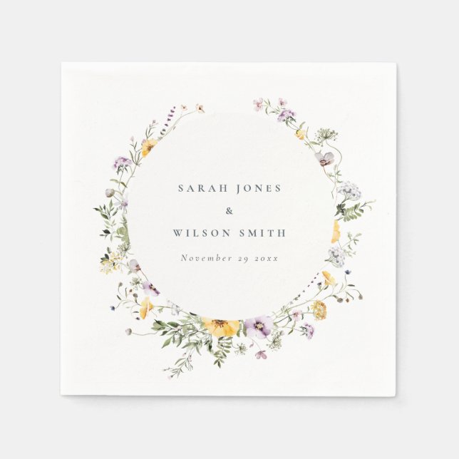 Yellow Lilac Wildflower Circle Frame Wedding Napkin (Front)