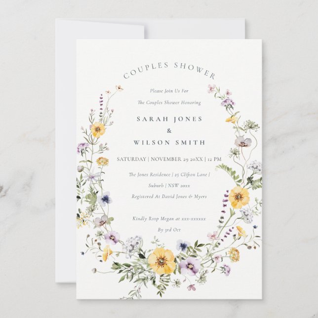 Yellow Lilac Wildflower Couples Shower Invite (Front)