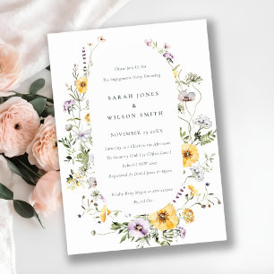 Yellow Lilac Wildflower Frame Engagement Invite