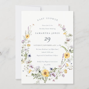 Yellow Lilac Wildflower Wreath Baby Shower Invite